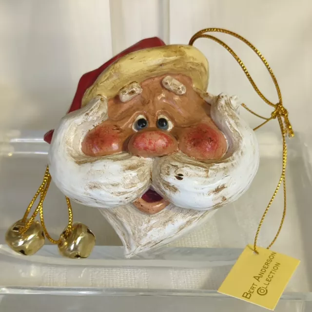 NEW Bert Anderson Collection Santa Head Christmas Ornament handlebar mustache