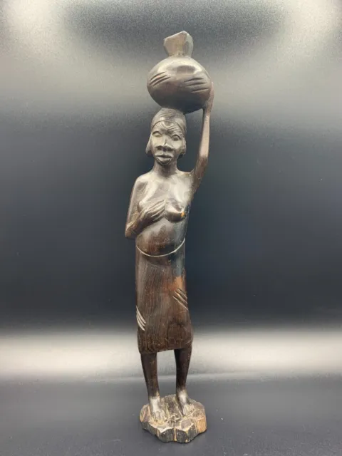 Vintage Antique African Folk Tribal Wood Wooden Bust Figure Hand Made Statue 14"