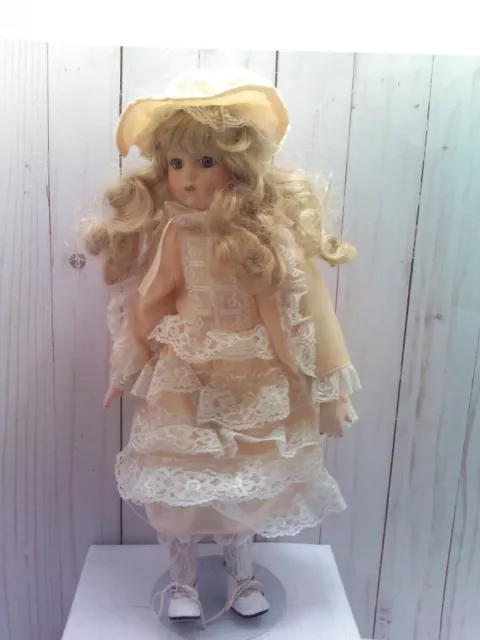 Heritage Mint Limited Collection Porcelain Doll Blonde Hair Peach Lace Dress 16"