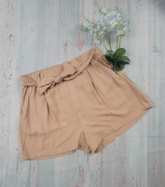 Pantalones cortos de frutas y flores para mujer con bolsa de papel de rayón bronceado talla M bolsillos ligeros