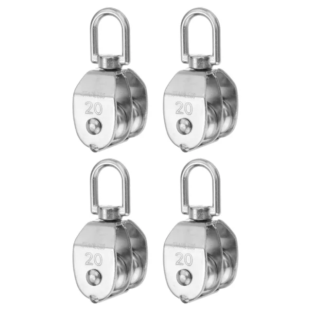 4pcs M20 Double Pulley Block, Stainless Steel Swivel Rigging Lifting Wheel