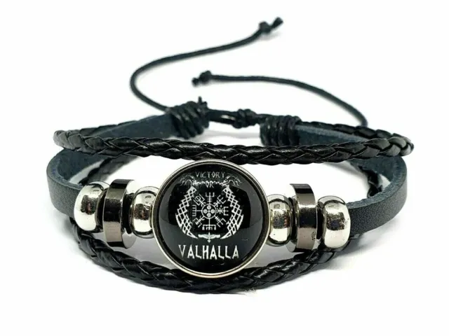 Viking Bracelet Victory or Valhalla Vegvisir Compass Norse Beaded Cuff Bracelet