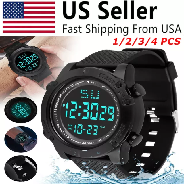Men's Waterproof Military Tactical LED Digital Sports Watch Backlight Wristwatch