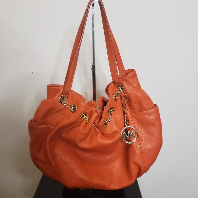 Michael Kors Jet Set Chain LG Tangerine Orange Leather Shoulder Tote Bag