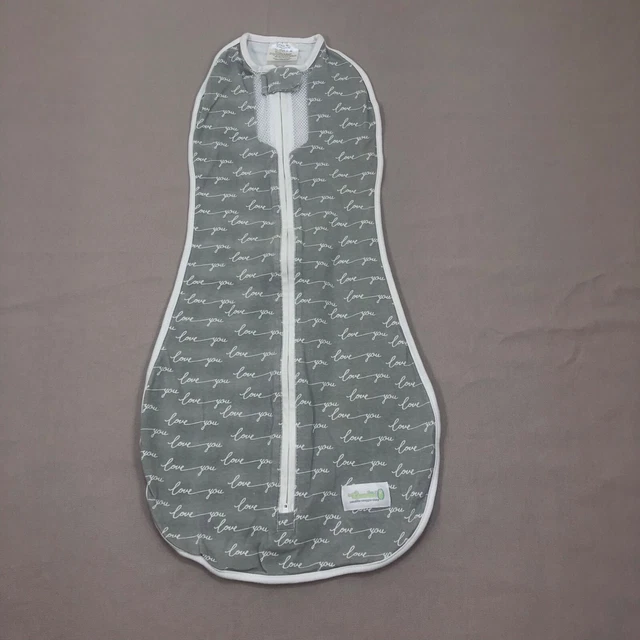 Woombie Baby Swaddle Sleep Sack 3-6mo Grey Love You Script Classic Air 14-19lbs
