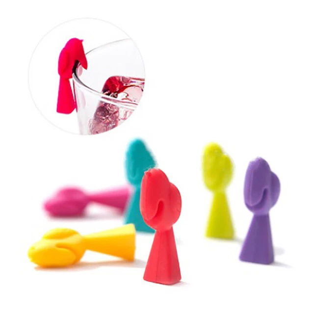 6 piezas Silicona Pájaro Vidrio Reconocimiento Fiesta Vidrio Marcador HNHUK