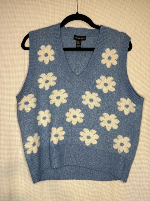 Streetwear Society Sweater  Vest, Medium, Blue With White Flowers, Vintage, #4