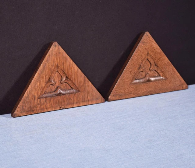 *Pair of Gothic Carved Architectural Panels/Trim in Solid Oak Wood Salvage 3