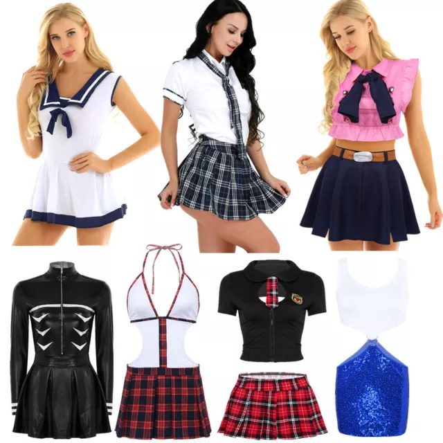 Sexy Women School Girl Uniform Cosplay Anime Plaid Skirt Fancy Costume Lingerie