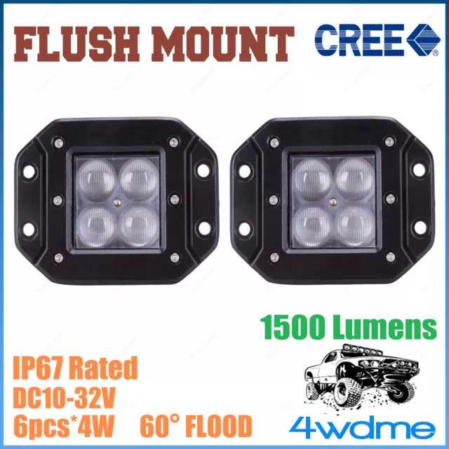 2x 16W CREE FLUSH Mount LED Light FLOOD Beam Offroad Work 4WD Ute 18W/36W/54W