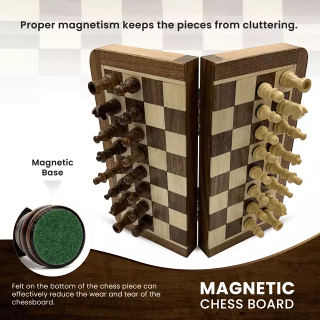 Handcrafted Wooden Magnetic Chess Set with Storage, Pocket Size, Travel Chess 2