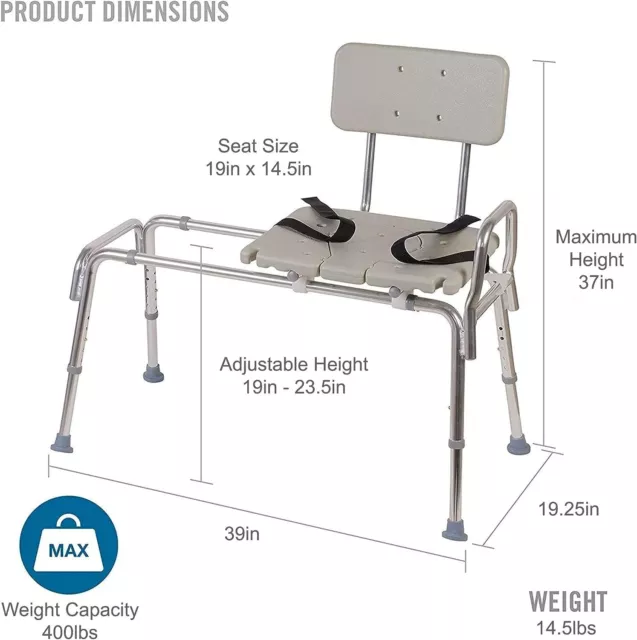 Dmi Tub Sliding Transfer Bench And Shower Chair With Non Slip Aluminum Body