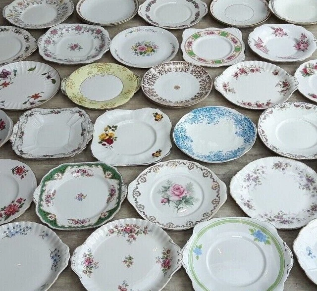 VINTAGE ENGLISH BONE China Floral Cake Serving Plates Sold