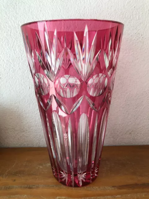 superbe et grand  Vase en verre taillé rose  TBE DLG Murano  vintage