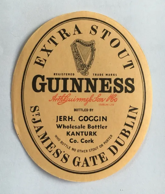Guinness Bottle Label , Kanturk , Co. Cork , Ireland, Brewery, Vintage.