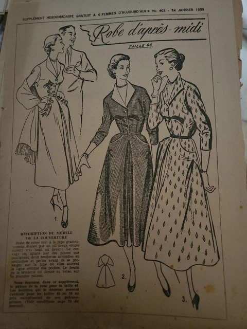 Ancien Patron De Couture 1953 – Robe Et Chemisier Femme, Vintage Français