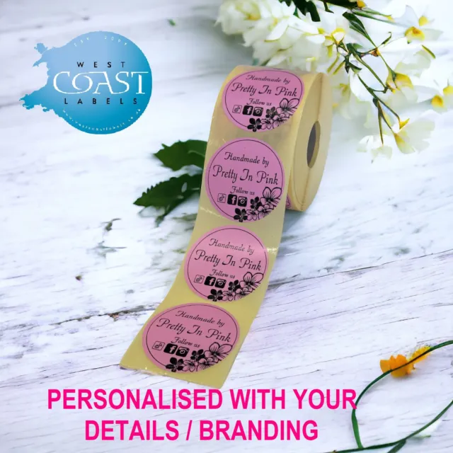 Adesivi Rotondi Rosa Personalizzati, I Tuoi Dettagli Branding Social Media Grazie