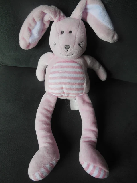 Doudou peluche lapin rose rayé blanc SIMBA DICKIE KIABI NICOTOY 28cm (2 dispo)