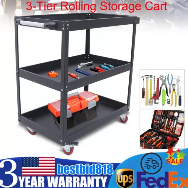 3-Tier Rolling Cart Heavy Duty Utility Cart Service Tool Storage Organizer Tray