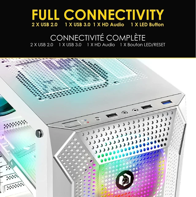 CHASSIS PC BIANCO RGB, per ATX/mATX/ITX, gamer vuoto mid tower con 4 ...