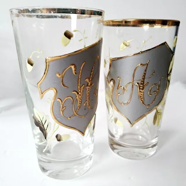 Antique 19C Enamelled Crystal Drinking Glasses Set of 4, Initials A H, French 2