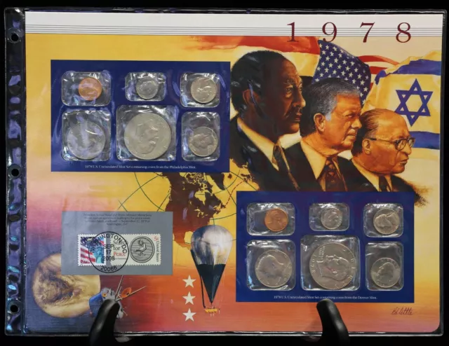 1978 P & D Uncirculated Mint Set Postal Commemorative Society Coins & Stamps