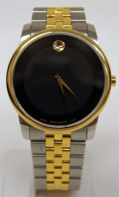 EXCELLENT Mens MOVADO 07.1.20.1198 Black Museum Dial Two Tone S/S Quartz Watch