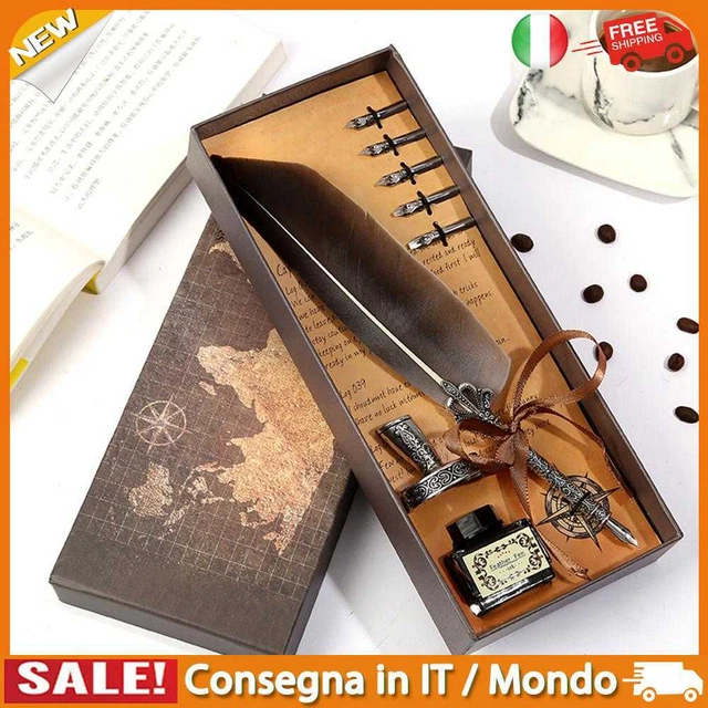 IT Retro Calligraphy Feather Dip Pen Writing Ink Quill Fountain Pen Set (Grey)