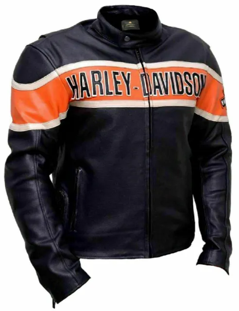 Men's Harley Davidson Genuine Cowhide Biker Motorcycle Real Leather Jacket