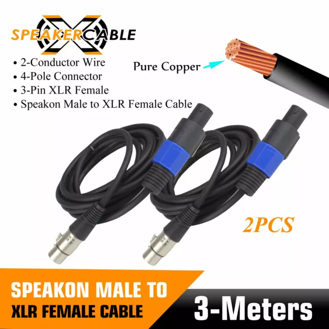 2x Speakon Male to 3 Pole XLR Female 3 Meters OFC Conductors Audio Speaker Wire