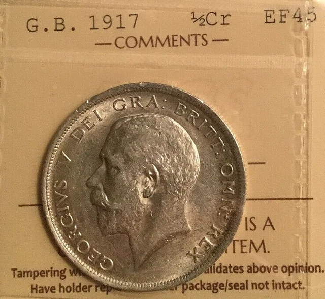 1917 Great Britain George V Silver Half Crown - ICCS EF-45