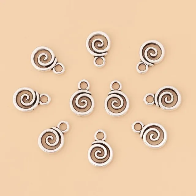 100 x Tibetan Silver Tone Swirl Spiral Charms Pendants Beads Double Sided 12x8mm