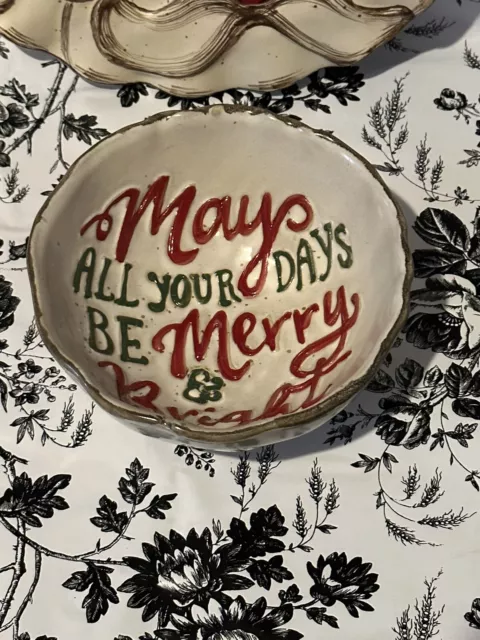 MUD PIE Holiday Christmas Ceramic Pedestal Dip Bowl And Cheese Plate 2