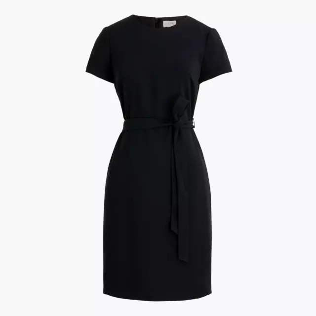 J.CREW Factory NWT $118 Solid Black Bow Belted Suiting Lined Dress Size 6