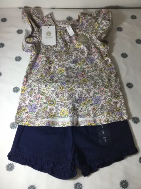 Baby Girl Size 1 Outfit - Navy Shorts and Floral Top - BNWT