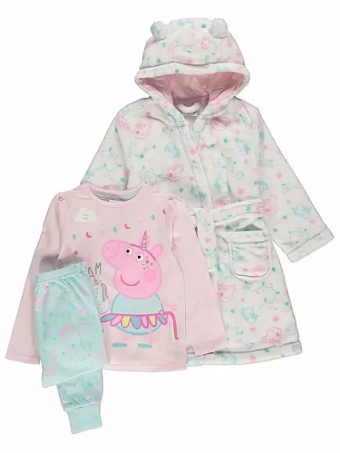 Kids Girls Peppa Pig Pyjamas pj's Dressing Gown 3 Piece Set 1.5-2 3-4 5-6 years