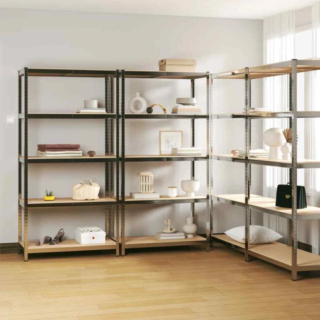 Vidaxl Scaffali 5 Ripiani 4 pz Argento in Acciaio e Legno Multistrato
