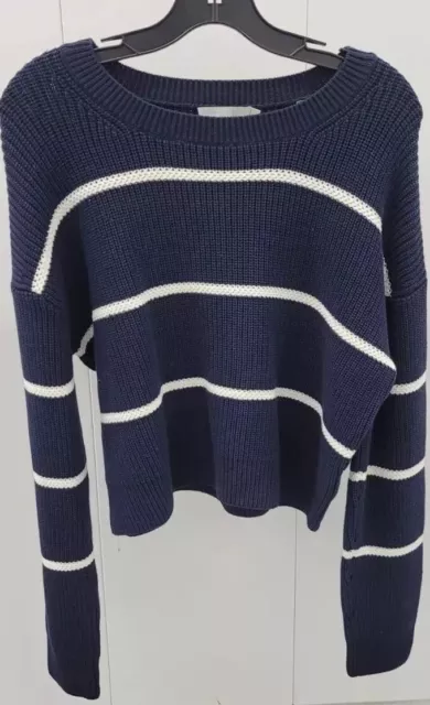 Vince, NWT $395, Cotton Blend Navy White Striped Sweater, Sz XL