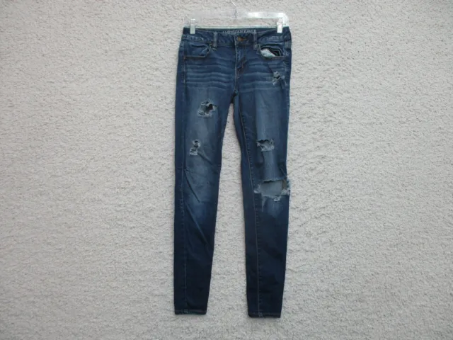 American Eagle Jeans 4 Womens Regular Size Blue Denim Jegging Stretch Distressed