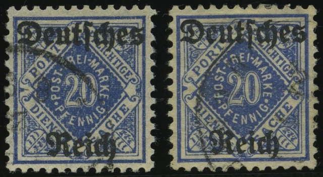 DIENSTMARKEN D 55X,Y o, 1920, 20 Pf. blau, beide Wz., gepr. Infla, Mi. 22.-