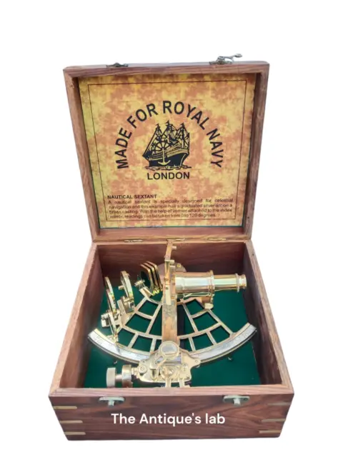 Nautical Brass Sextant  9"With Wooden Box Royal Navy Navigation Working Maritime