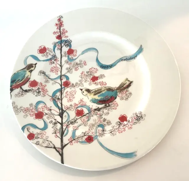 LENOX Bone China  "Chirp" Winter Birds  Christmas Salad/Luncheon Plate Holiday