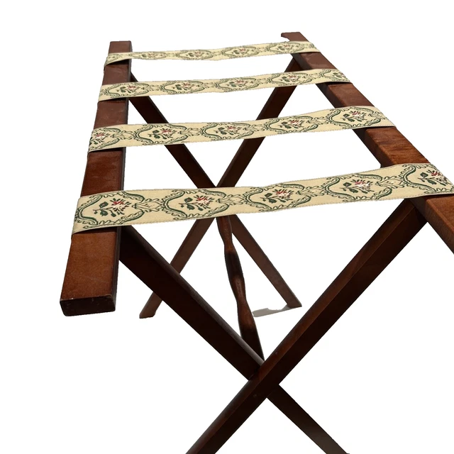 Vintage SCHEIBE Large Wooden Folding Luggage Suitcase Rack Stand Tapestry Straps
