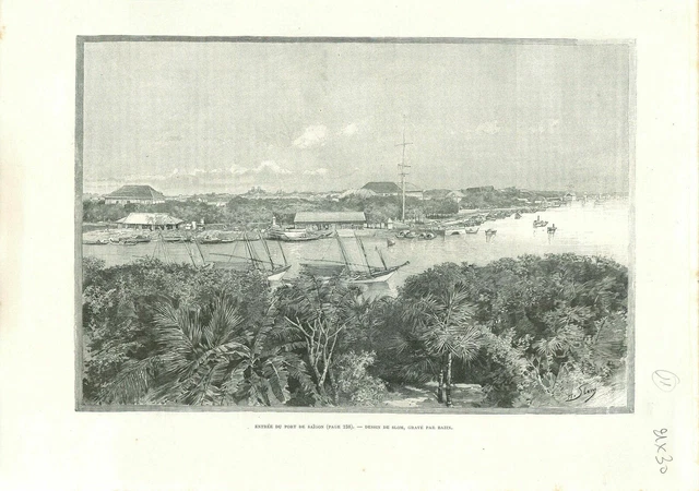 Panorama Port de Saigon Vietnam Indochine Cochinchine GRAVURE ANTIQUE PRINT 1893
