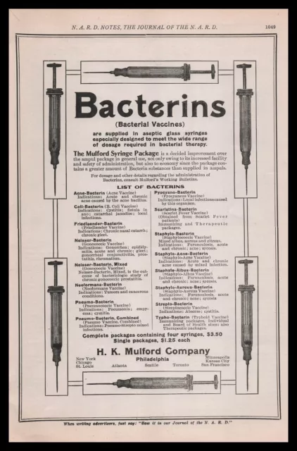 1912 H.K. MULFORD Philadelphia Bacterins Glass Syringe Quackery Vintage ...