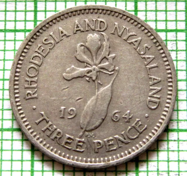 Rhodesia & Nyasaland Elizabeth Ii 1964 3 Pence Threepence, Flame Lily Flower