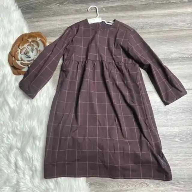 tinycottons girl's dress size 6 long sleeve burgundy window pane plaid