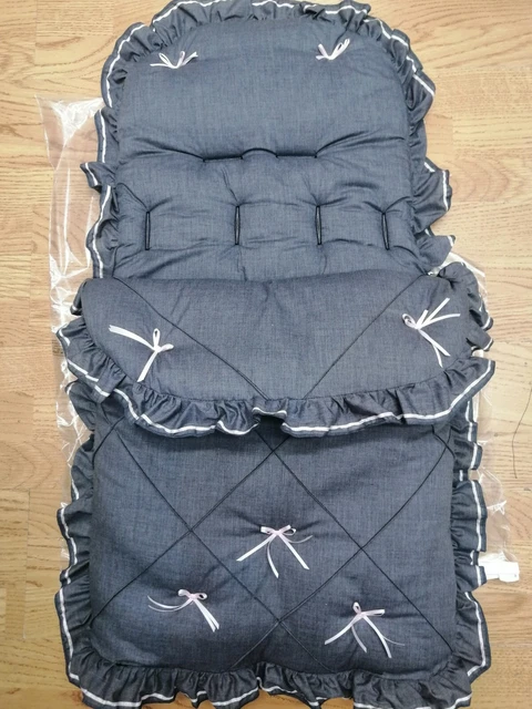 Baby  girls  charcoal / pink Ribbon bows  Foot Muff Cosy Toes Pram buggy