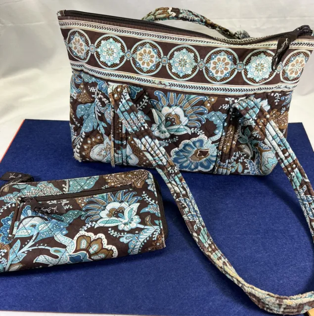 Retired Vera Bradley JAVA BLUE Little Betsy Purse Bag and WALLET Turquoise EUC