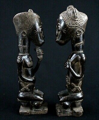Art Africain Tribal - Ancien Couple Asie Usu Baoulé - African Sculpture - 33 Cms